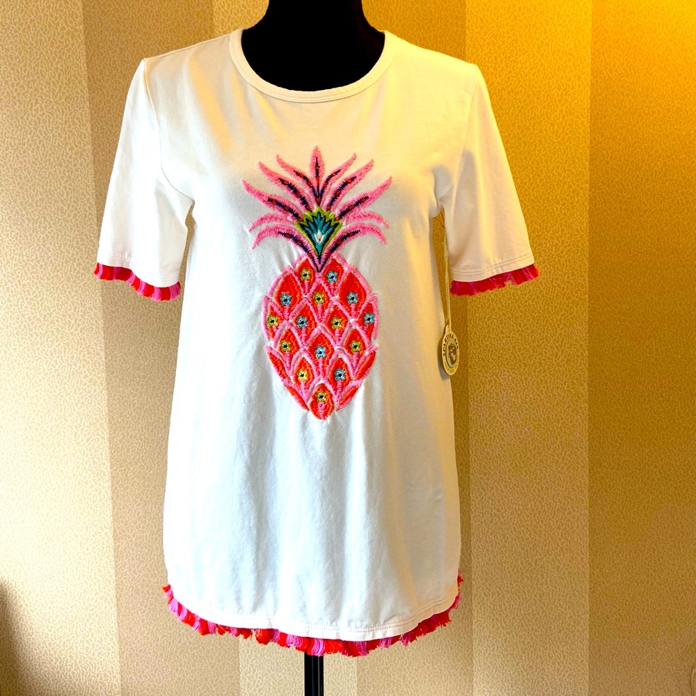 NWT Spartina 449 Kaia Pineapple Arden Fringe Shirt Size Small